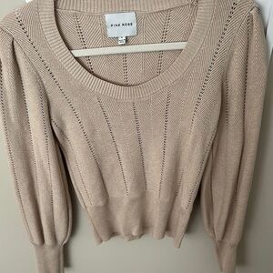 Pink Rose Cream Crew Neck Sweater with Scoop Neck